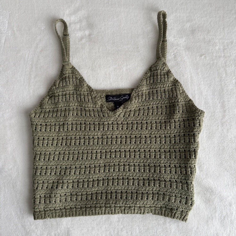 Streetwear Society Women's Crochet Sweater Tank‎ Top Green Medium Cropped Beach